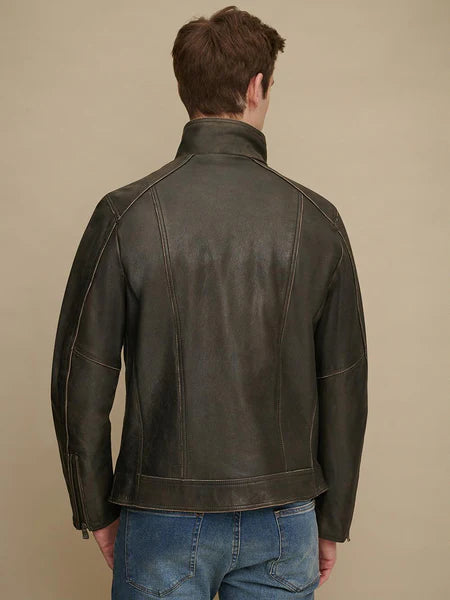 Men's Dark Brown Lambskin Leather Biker Jacket, Designer café racer jacket With Zipper & Pockets Max Jackets