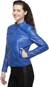 Womens Real Lambskin Royal Blue Leather Jacket With Zipper & Pocket Max Jackets