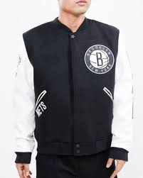 Brooklyn Nets Motto Black & White Varsity Jacket Max Jackets