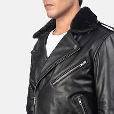 Men’s Black Biker Leather Jacket With Fur Collar Max Jackets