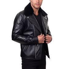 Men’s Black Biker Leather Jacket With Fur Collar Max Jackets