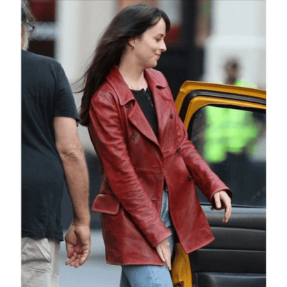 Madame Web Dakota Johnson Leather Peacoat
