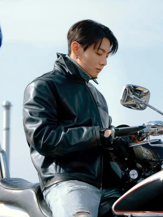 Jung Kook Calvin Klein Black Leather Jacket
