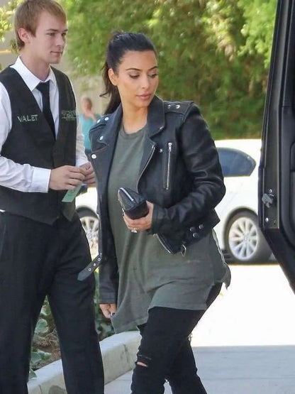 Kim Kardashian Black Biker Jacket Max Jackets