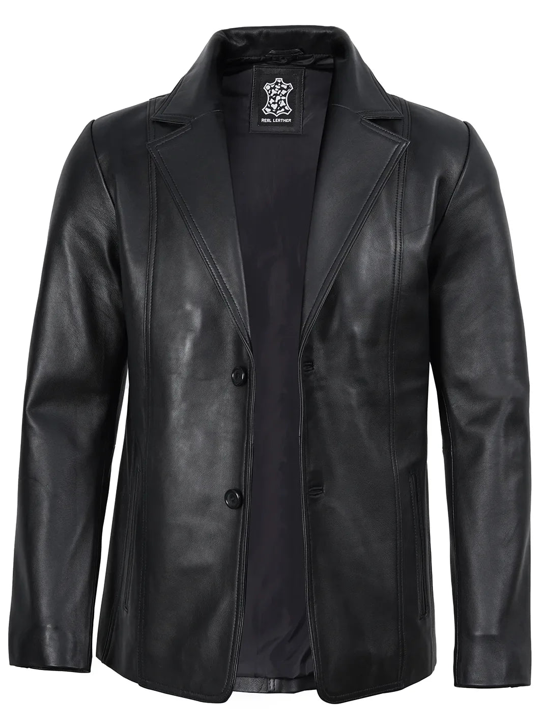 Surrey Men's Two Button Black Leather Blazer