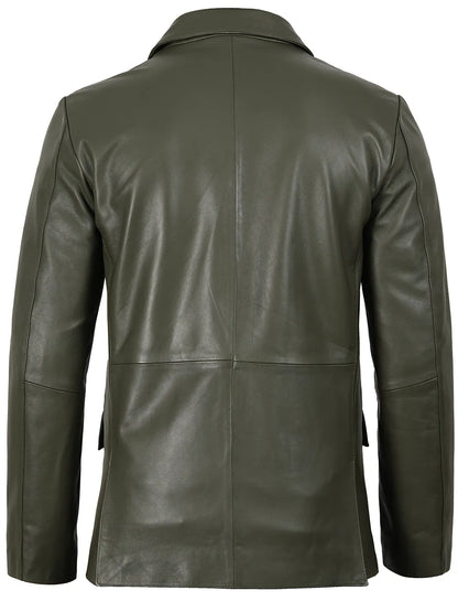 Men's Dark Green Leather Blazer