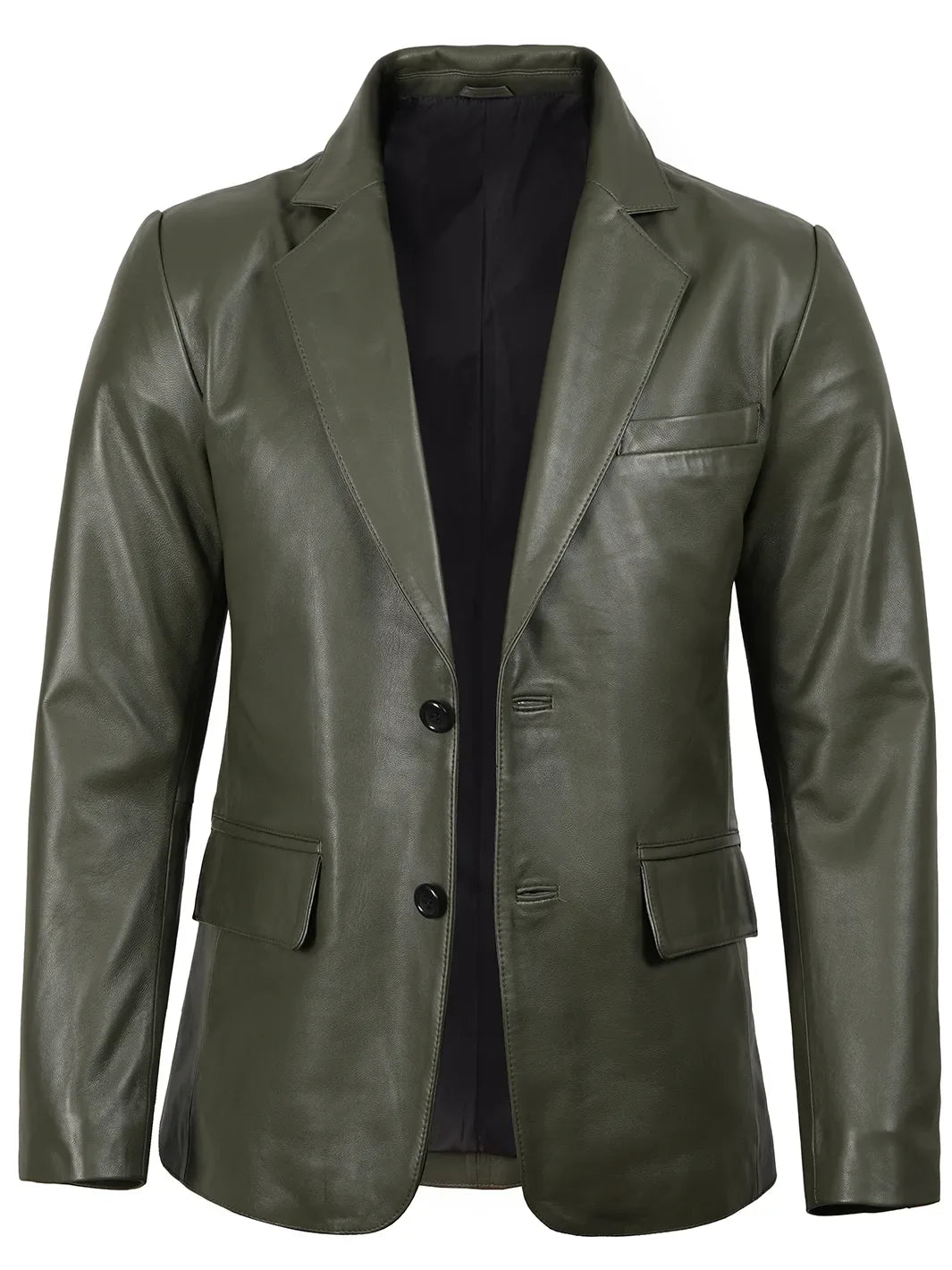 Men's Dark Green Leather Blazer