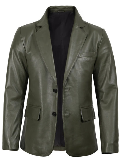 Men's Dark Green Leather Blazer