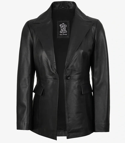 Women's Black Lambskin Single-Button Notch Lapel Blazer