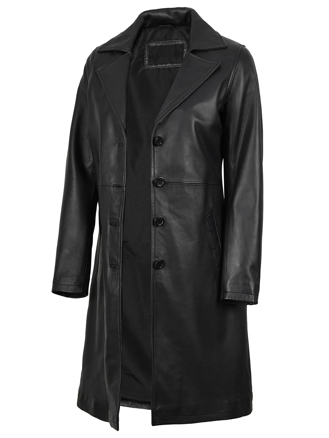 Women's 3/4 Length Black Lambskin Leather Coat