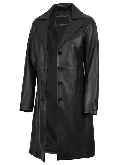 Women's 3/4 Length Black Lambskin Leather Coat