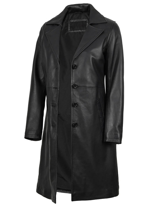 Women's 3/4 Length Black Lambskin Leather Coat