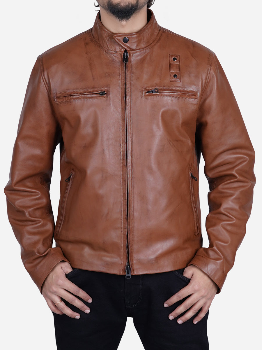 Jakub Men's Distressed Brown Motorcycle Leather Jacket Max Jackets