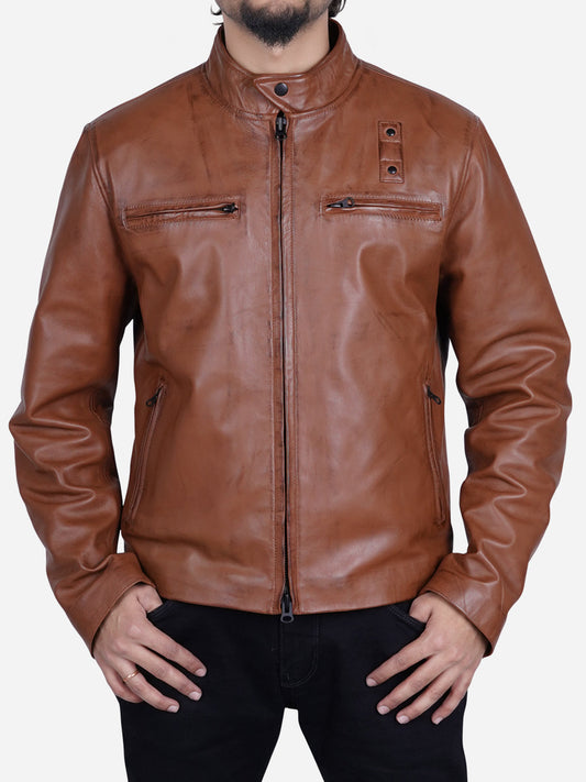 Jakub Men's Distressed Brown Motorcycle Leather Jacket Max Jackets