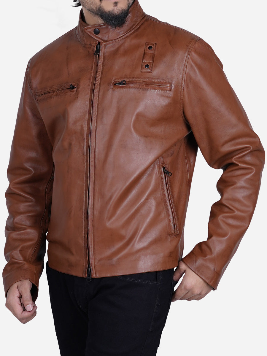 Jakub Men's Distressed Brown Motorcycle Leather Jacket Max Jackets