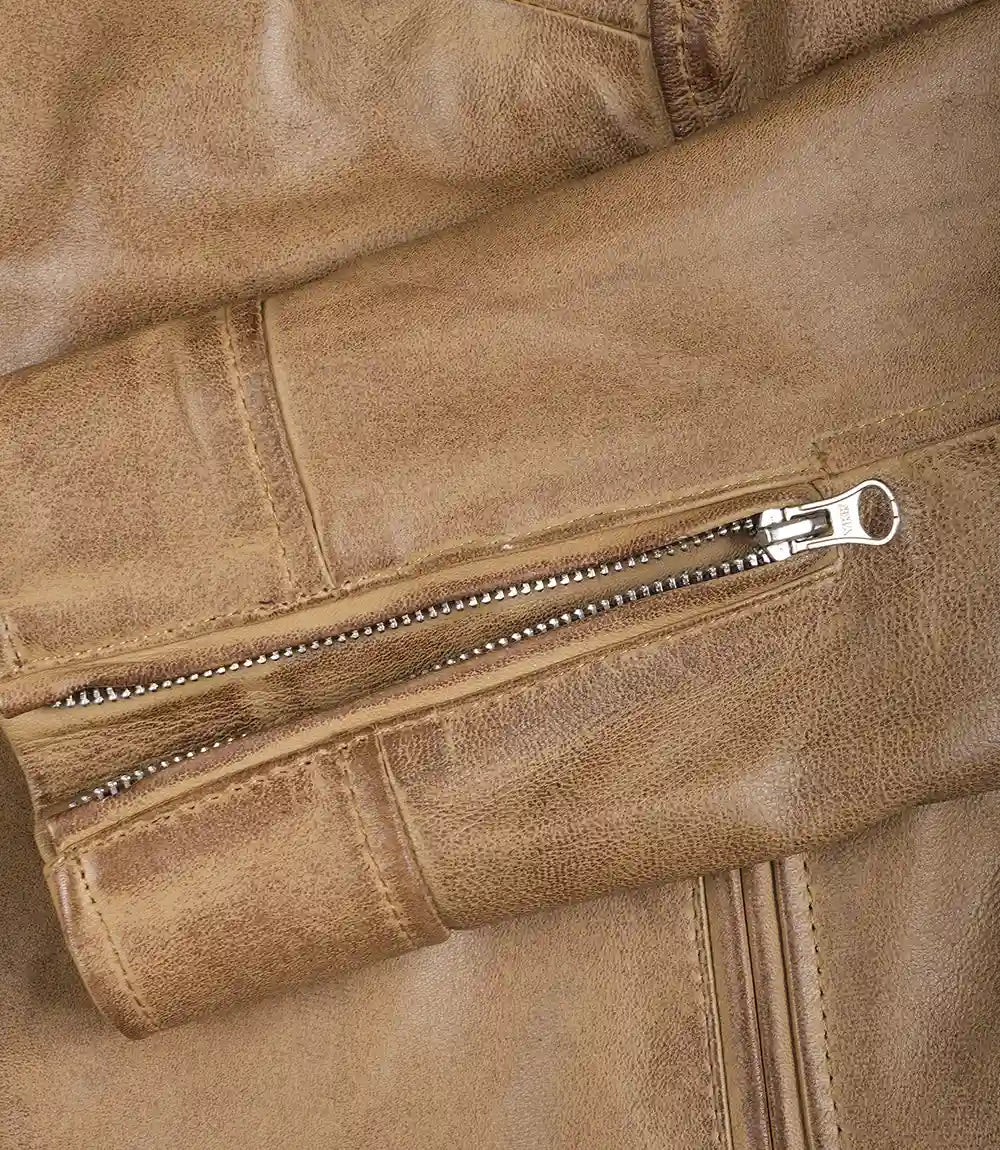 Womens Real Leather Camel Biker Style Jacket
