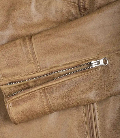 Womens Real Leather Camel Biker Style Jacket