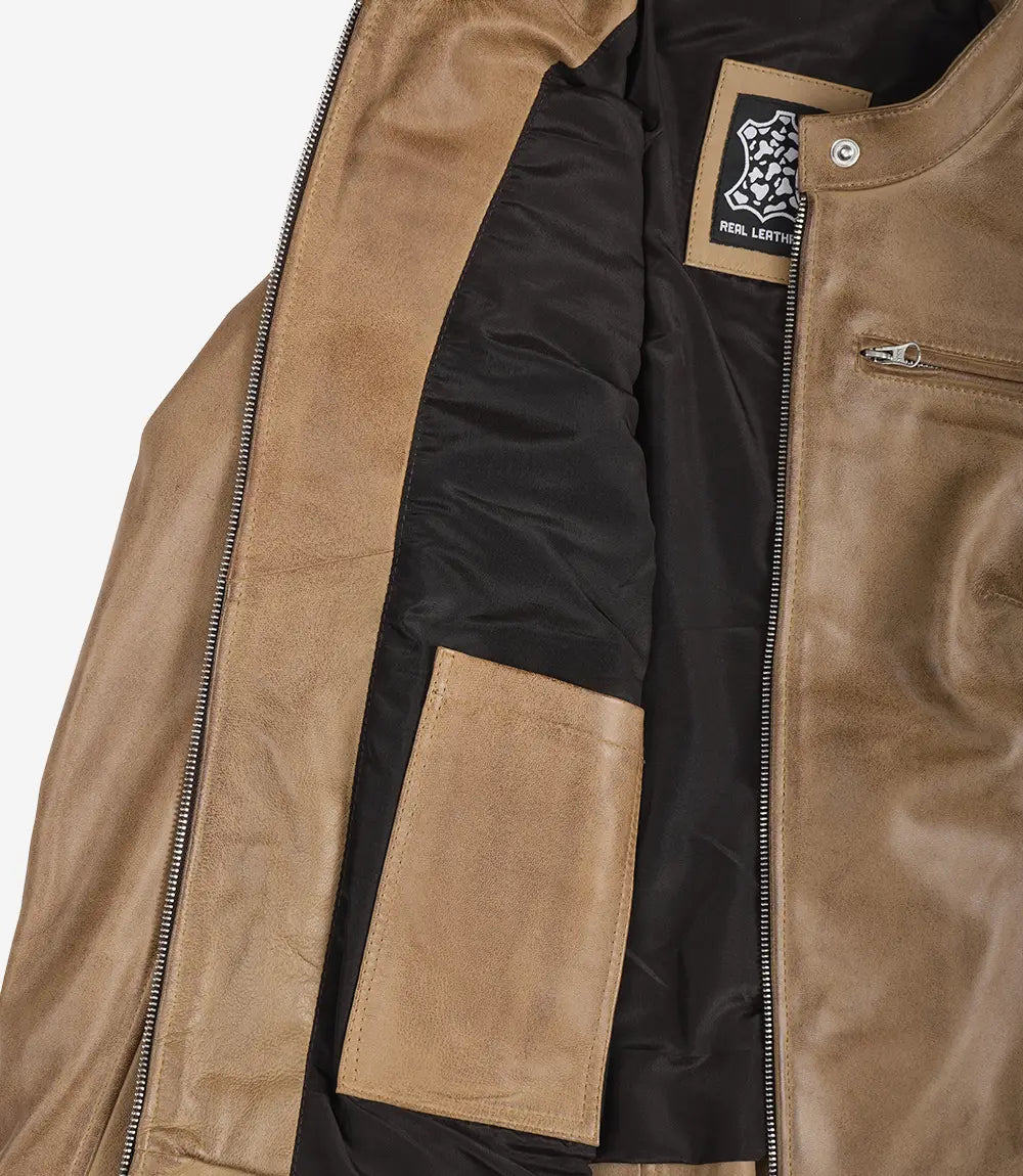 Womens Real Leather Camel Biker Style Jacket