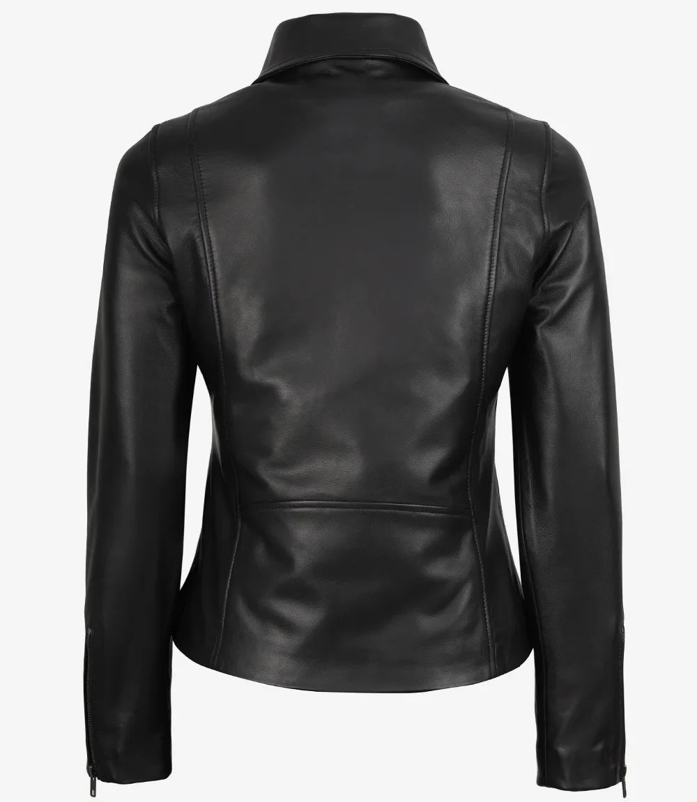 Women's Black Harrington Style Real Leather Jacket