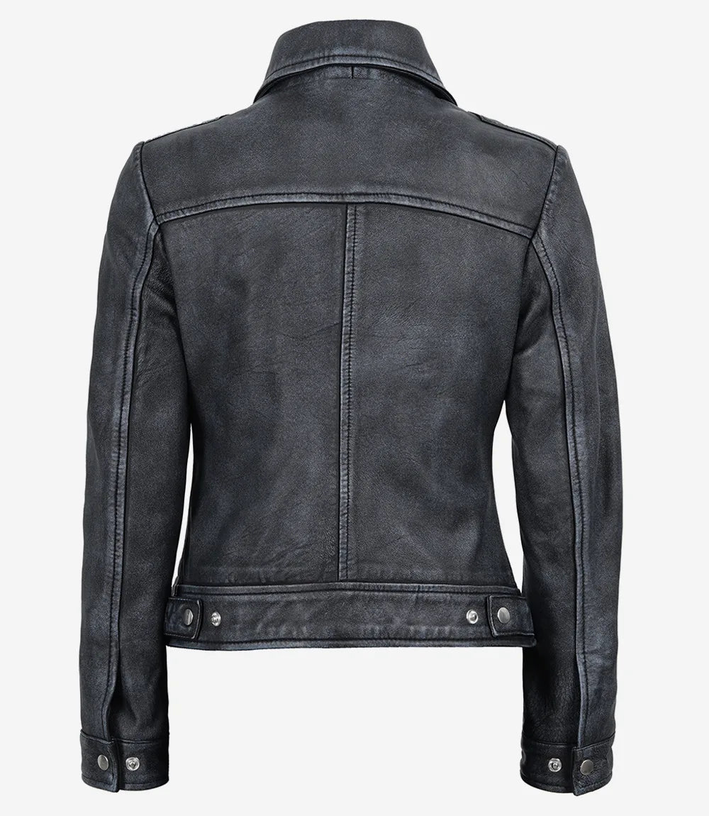 Women's Black Leather Harrington Jacket