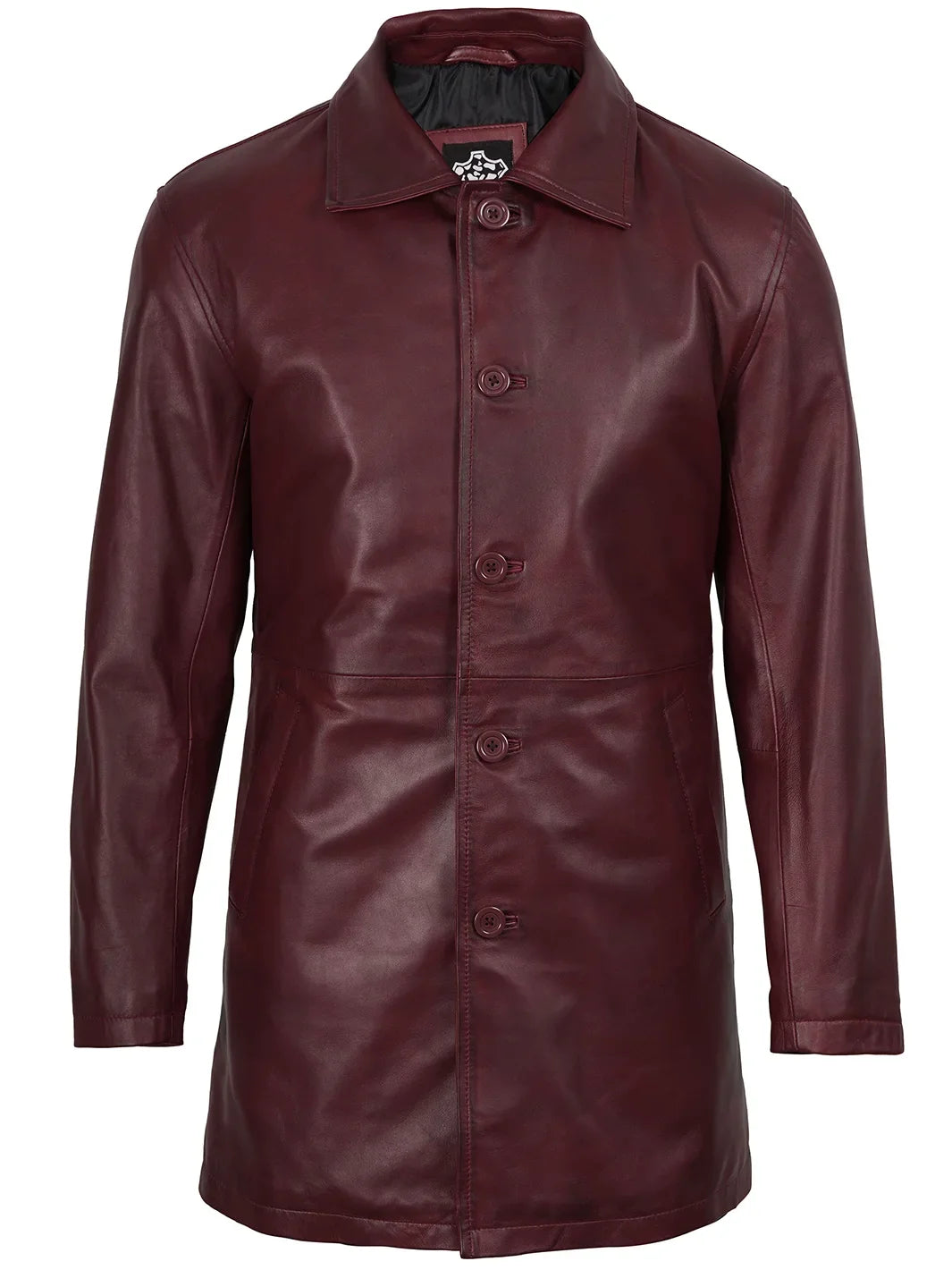 Mens Burgundy Real Lambskin Leather Car Coat