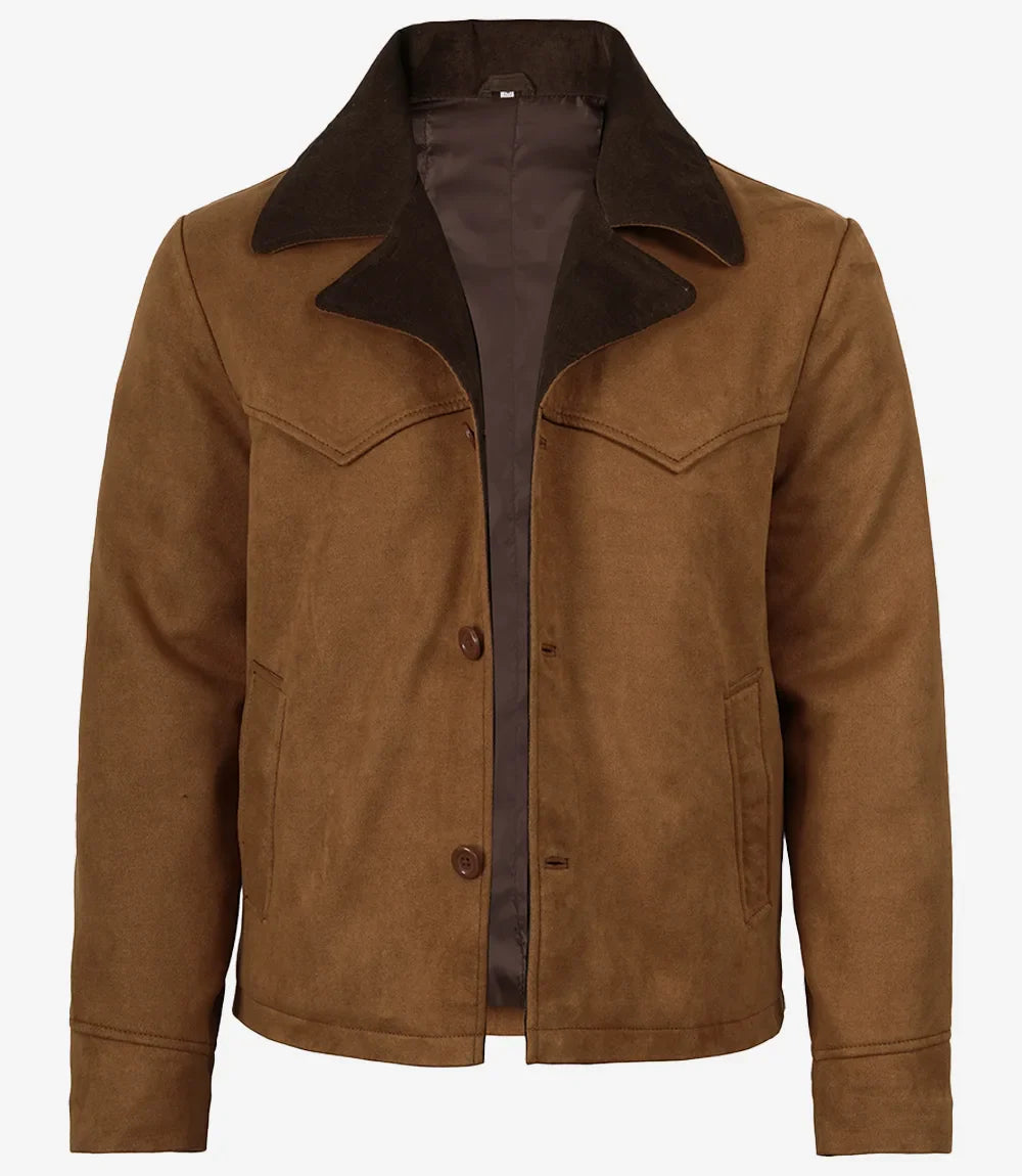 Men's Light Brown Faux Suede Jacket with Western Detail