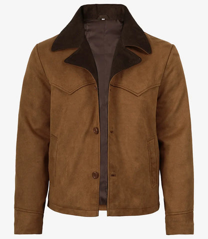 Men's Light Brown Faux Suede Jacket with Western Detail