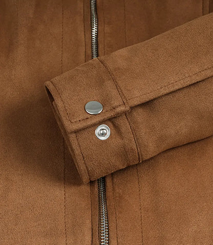 Womens Shirt Collar Light Brown Faux Suede Jacket