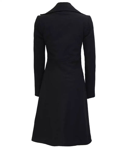 Carol Womens Black Double Breasted Wool Trench Coat