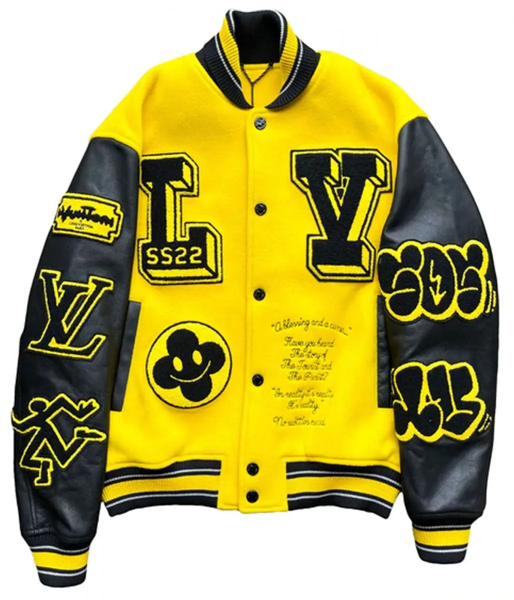 Mens Louis Vuitton Yellow Versity Leather Jacket