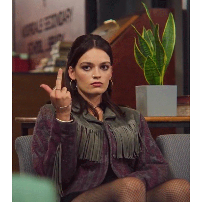 Emma Mackey Sex Education Maeve Fringe Leather Jacket