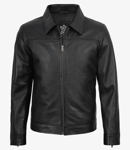 Mark Men's Black Leather Shirt Collar Jacket
