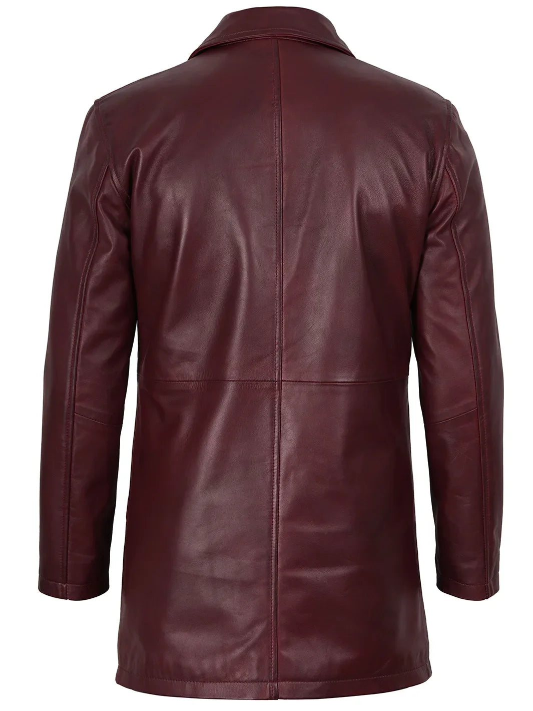 Mens Burgundy Real Lambskin Leather Car Coat
