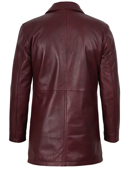 Mens Burgundy Real Lambskin Leather Car Coat