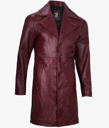 Mens Real Leather 3/4 Length Maroon Coat