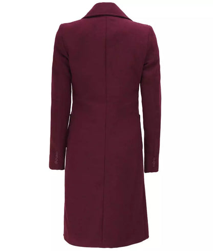 Women's Single Breasted Maroon Long Wool Coat