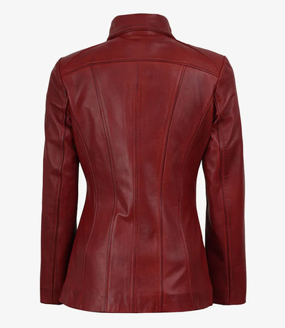 Marsha Women’s Red Leather Walking Coat – Shirt Collar