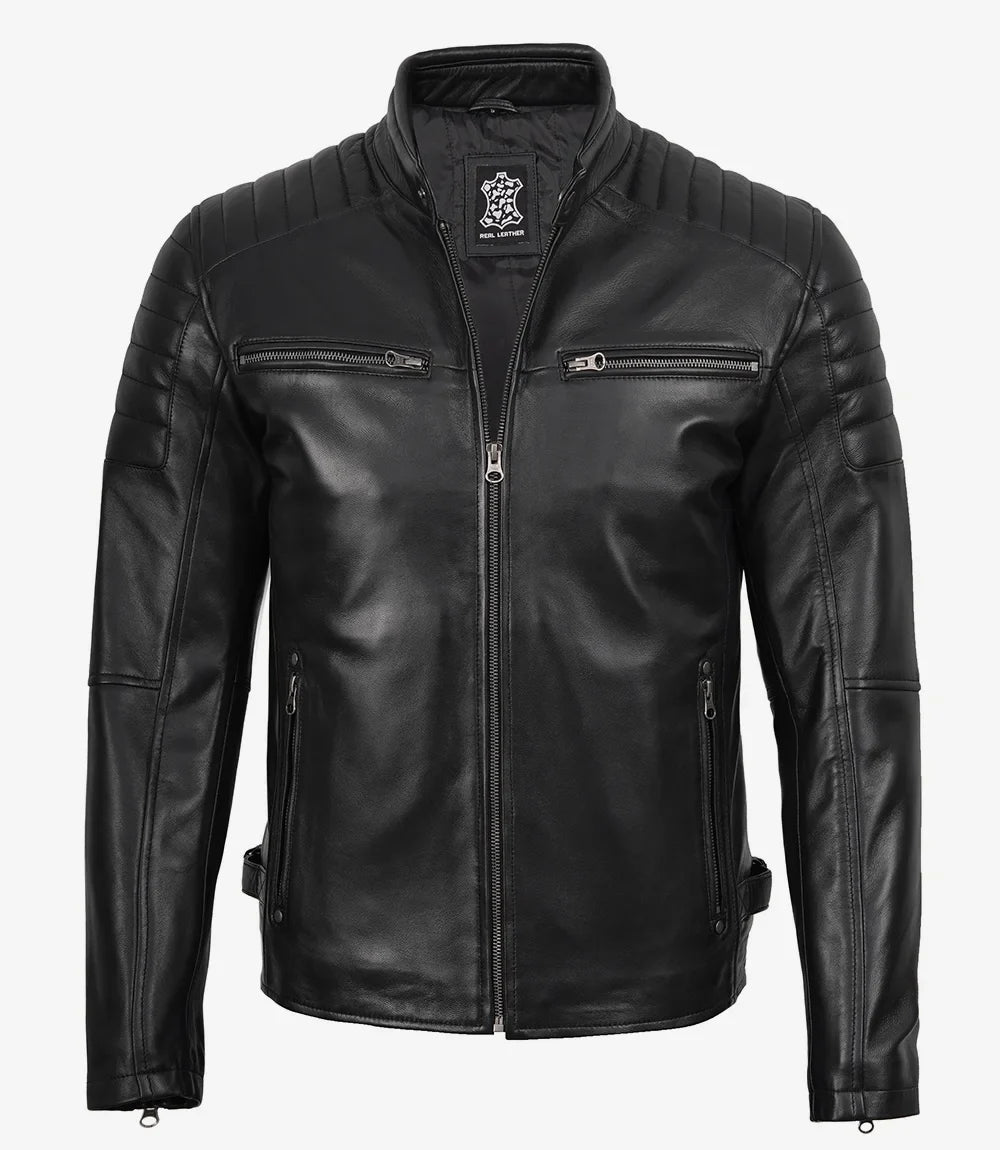 Men's Real Leather Black Biker Style Jacket