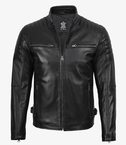 Men's Real Leather Black Biker Style Jacket