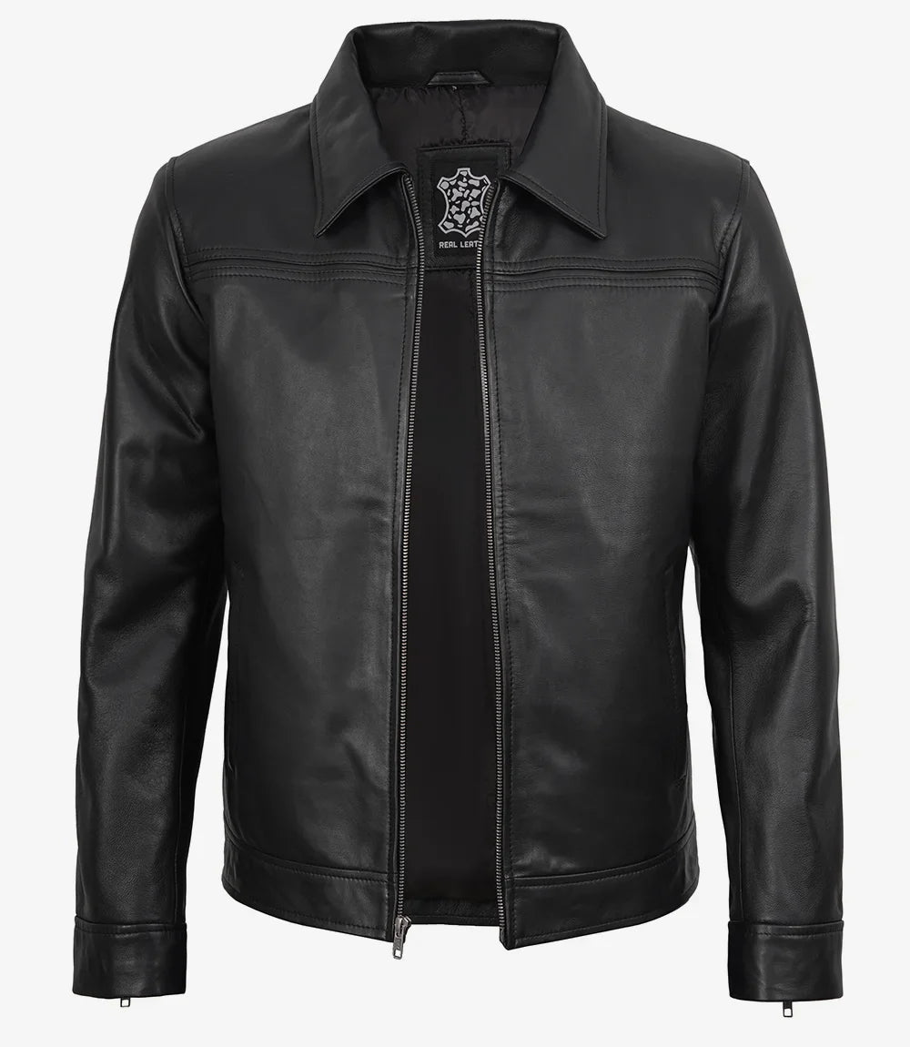 Mark Men's Black Leather Shirt Collar Jacket