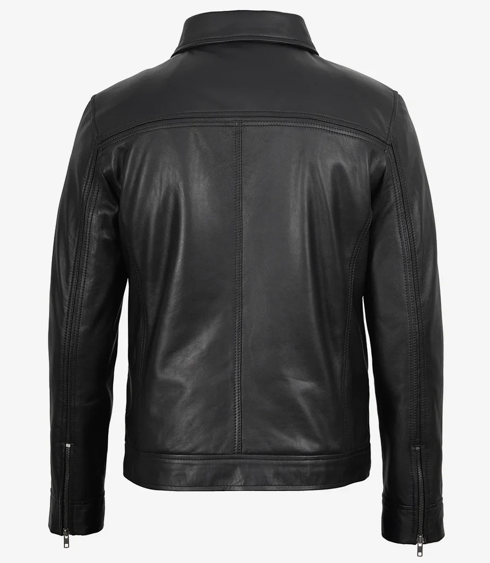 Mark Men's Black Leather Shirt Collar Jacket