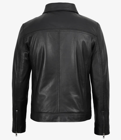 Mark Men's Black Leather Shirt Collar Jacket