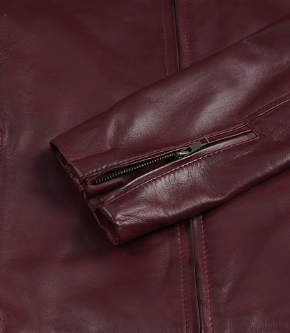 Men's Maroon Waxed Leather Biker Style Jacket