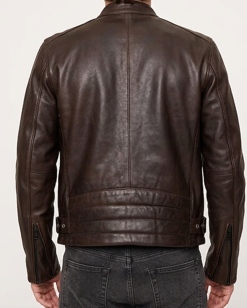Men's Premium Brown Two-Tone Lambskin Leather Racer Jacket – Handcrafted Slim Fit Biker Style