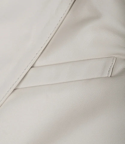 Men's Two Button Notch Lapel Off White Leather Blazer