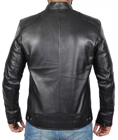 Lambskin Black Biker Style Leather Jacket for Tall Men