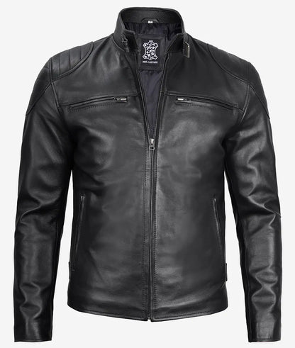 Mens Black Leather Racer Jacket