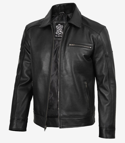 Men's Neville Black Lambskin Leather Harrington Jacket