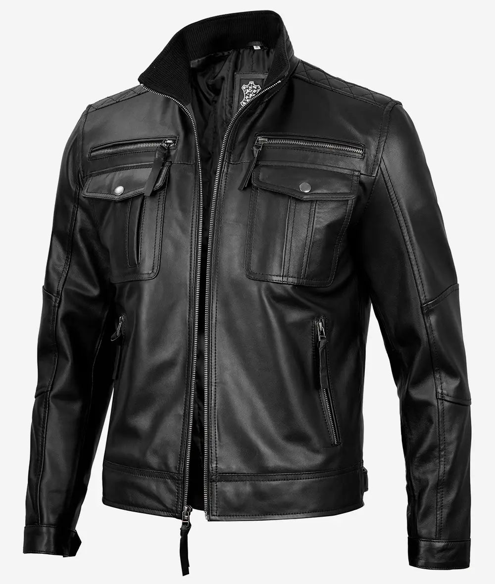 Men's Top Notch Black Cafe Racer Leather Jacket Max Jackets