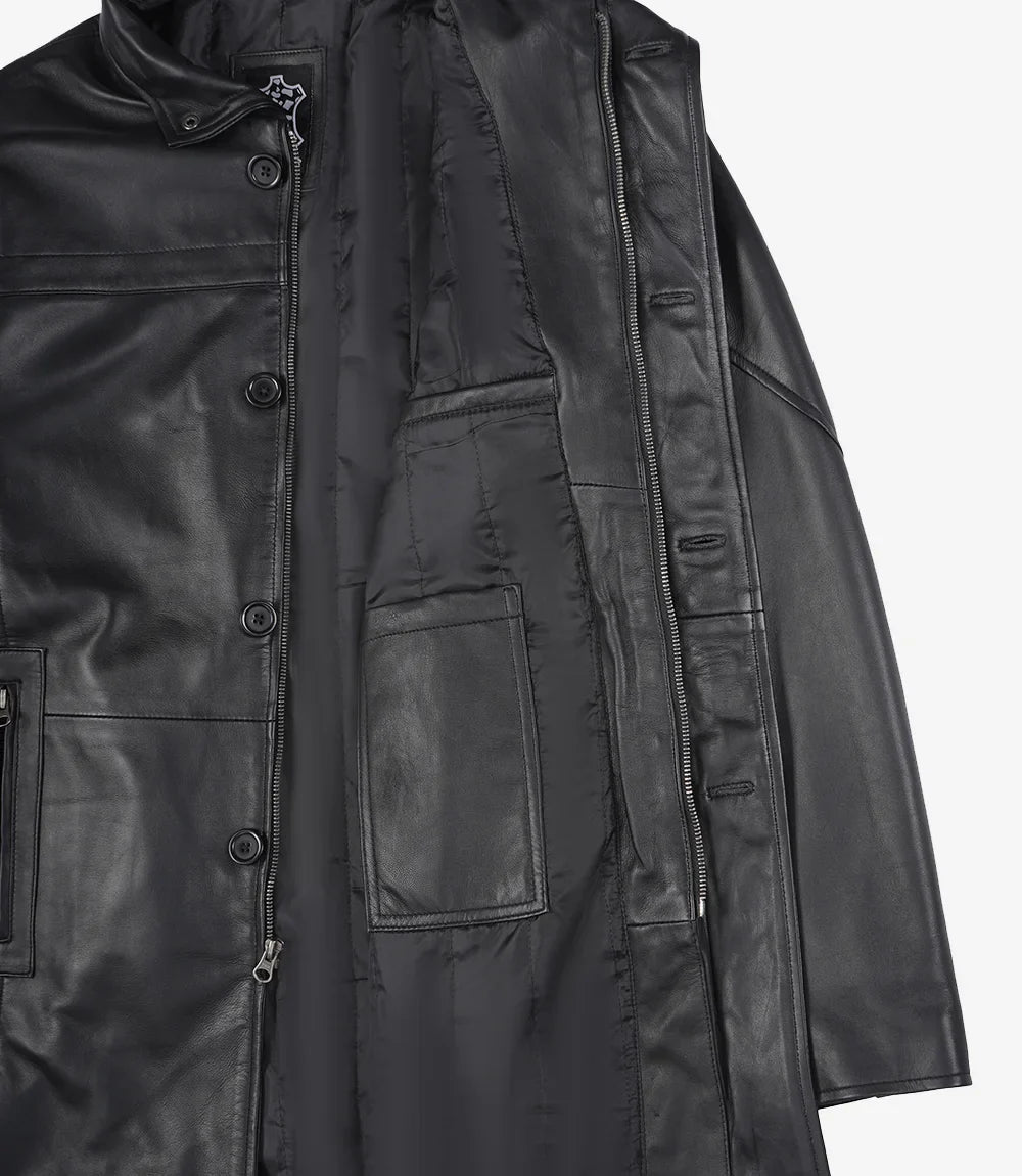 Bristol Mens Black Lambskin Leather Car Coat